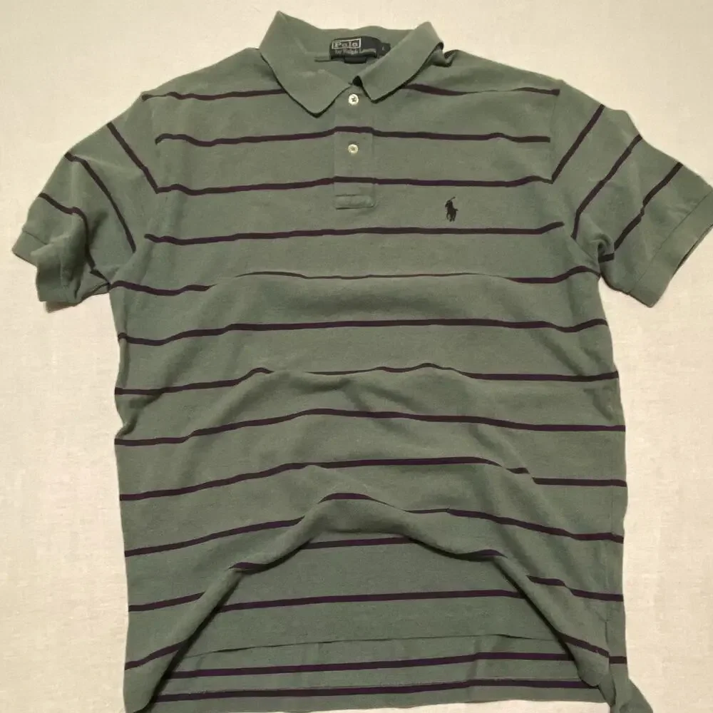 Polo Ralph Lauren Men’s L Green/Purple Striped Polo Short Sleeve Embroidered